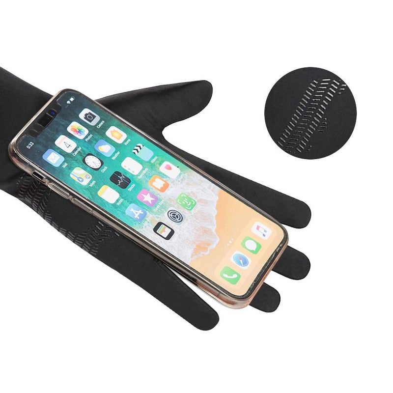 Holiberty Lightweight Silk Summer Gloves Non-Slip Outdoor Sports Driving Cycling Gloves Winter Warm Running Glove Liner Sun UV Protection Fishing Gloves for Women Men (Black, Full Fingers without touchscreen) - Image 3